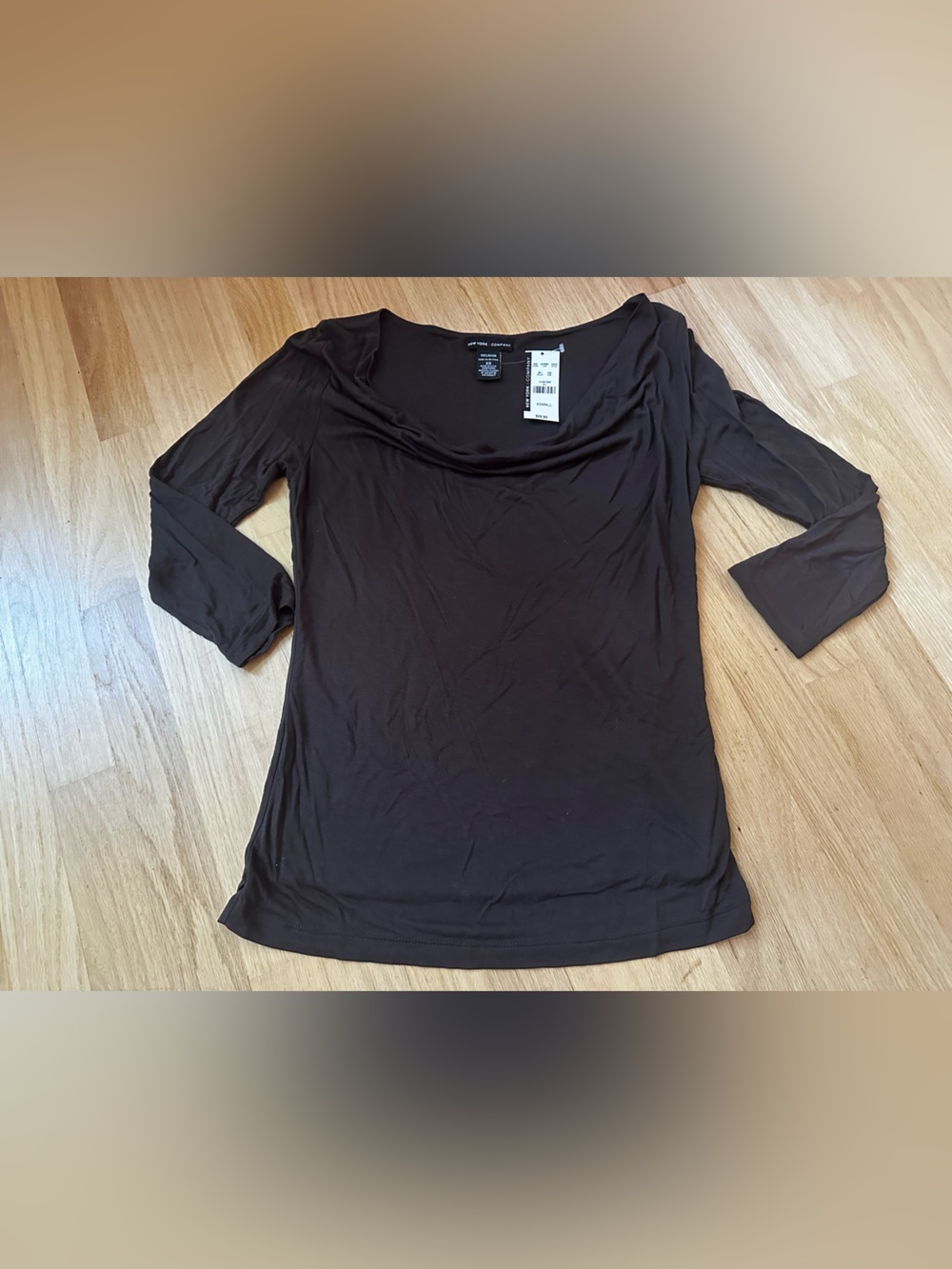 NWT New York & Company Brown Scoop cowl Neck 3/4 sleeve top Sz xs